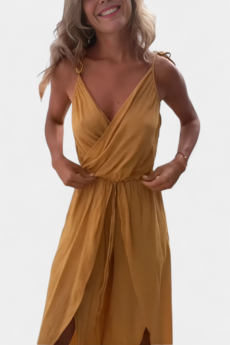 Washed Cotton Jumpsuit with Side Slits