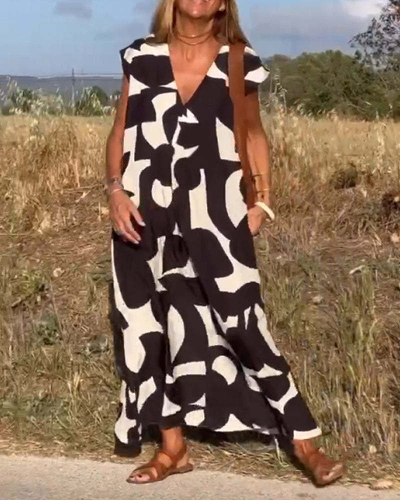 Printed dress with V-neck