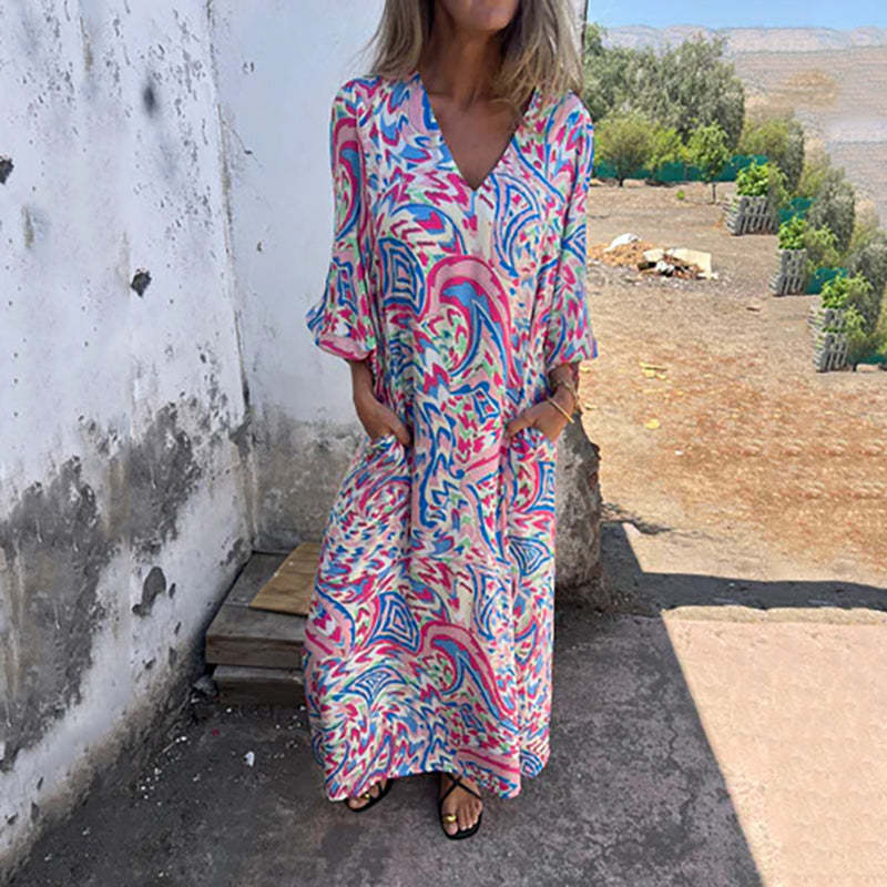 Bohemian Vish V-Neck Abstract Maxi Dress