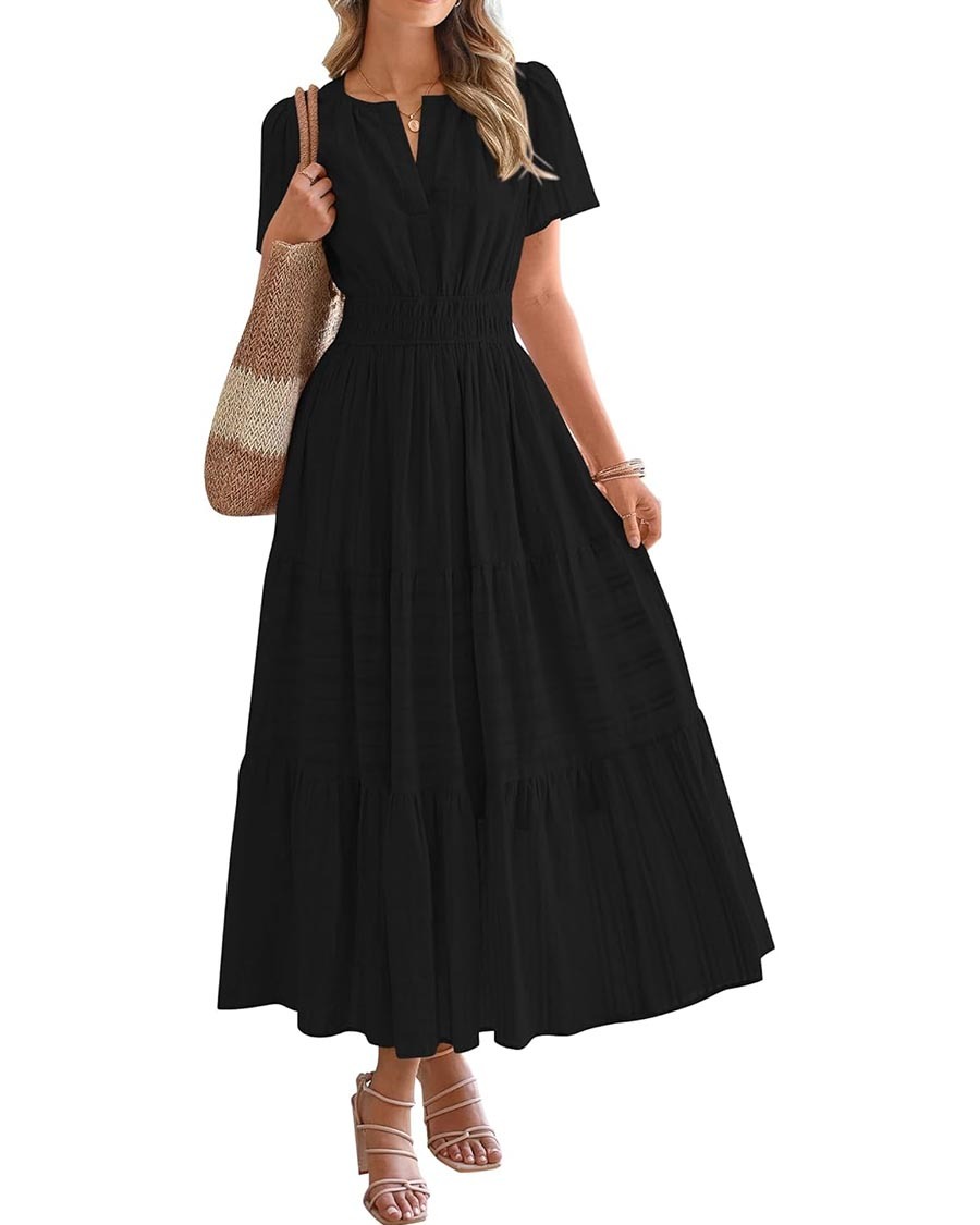 Womens Summer Lightweight Short Sleeve Midi Maxi Dresses
