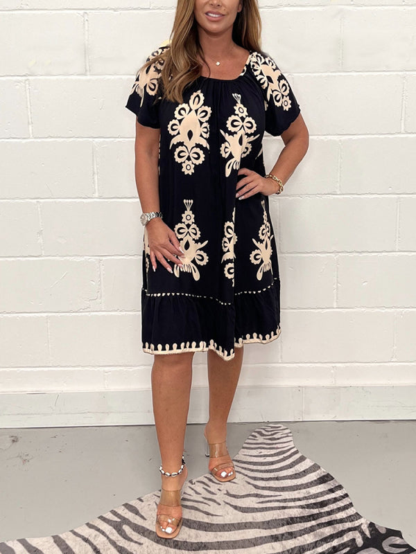 Vintage Round Neck Cotton Dress