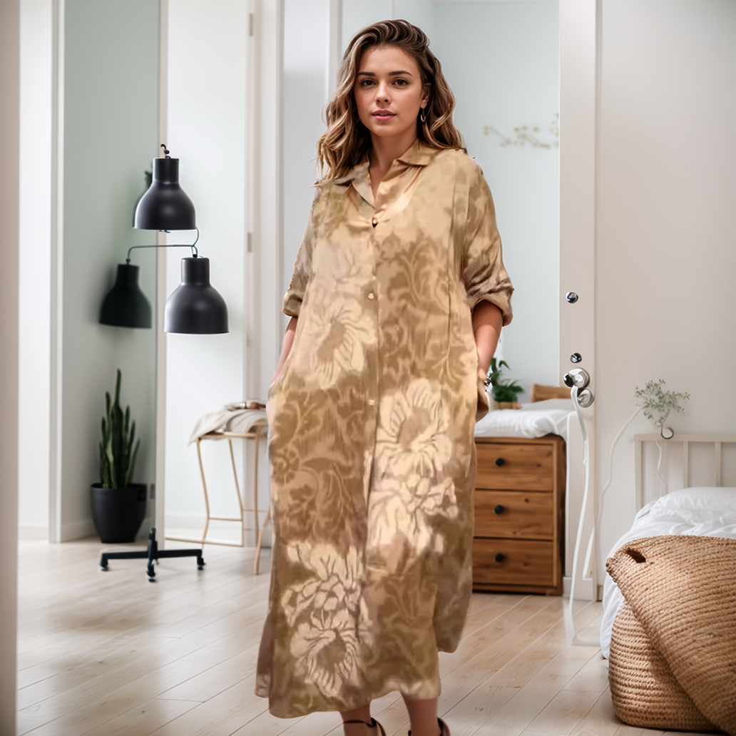 Dress with Polo Collar and Discreet Floral Print