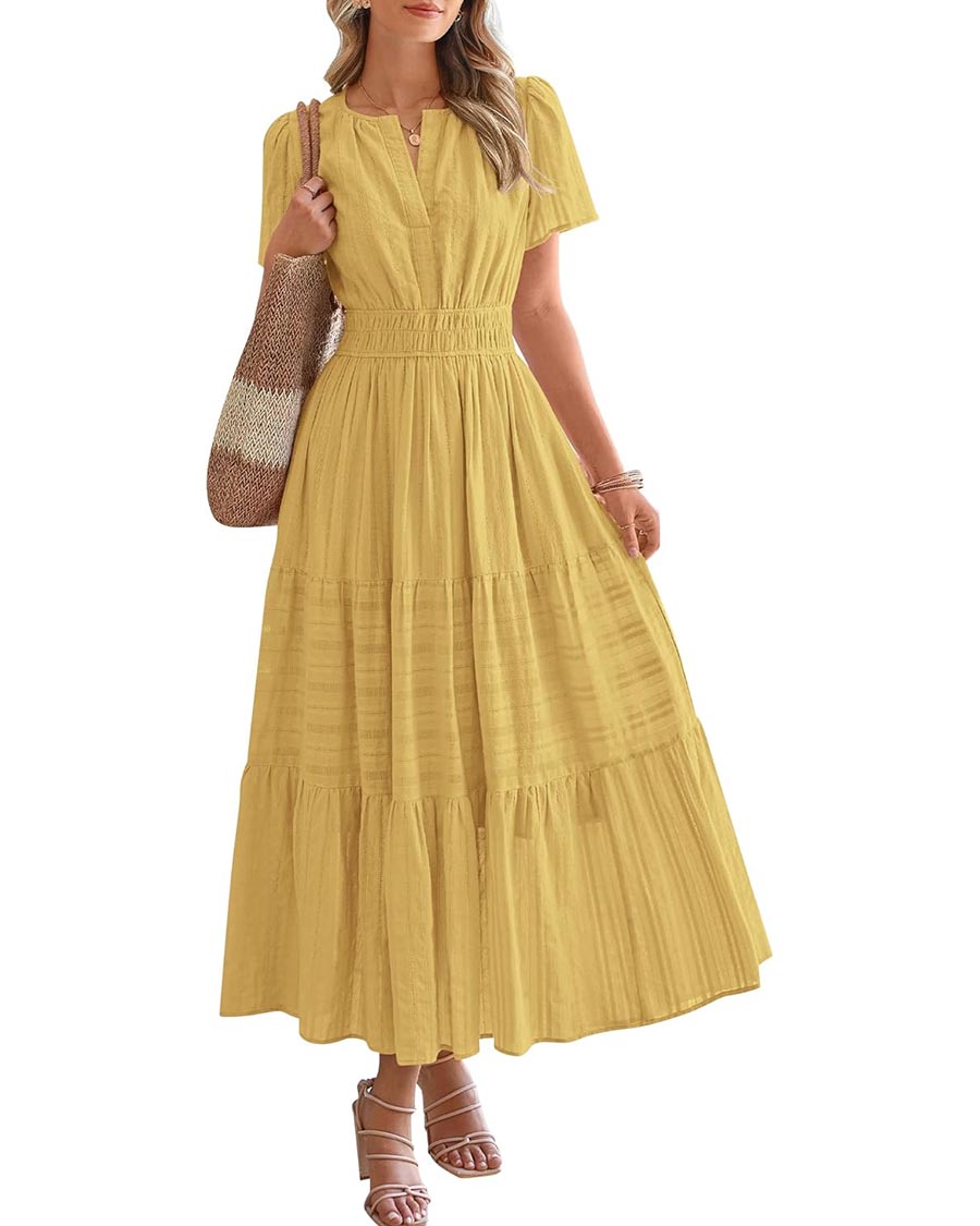 Womens Summer Lightweight Short Sleeve Midi Maxi Dresses