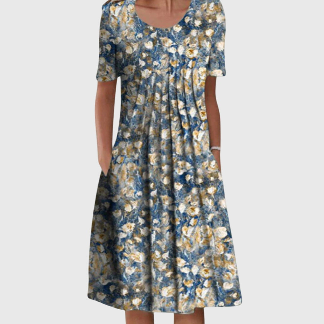 Round Neck Printed Short Sleeve Dress