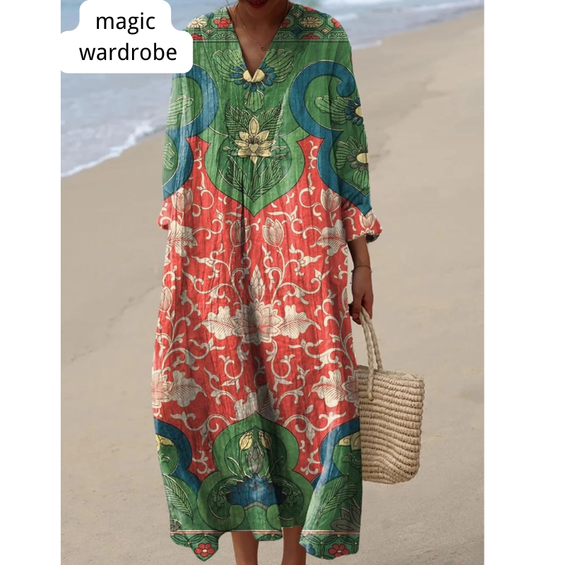 Women's Vintage Lovely Floral Art Print Cotton Dress