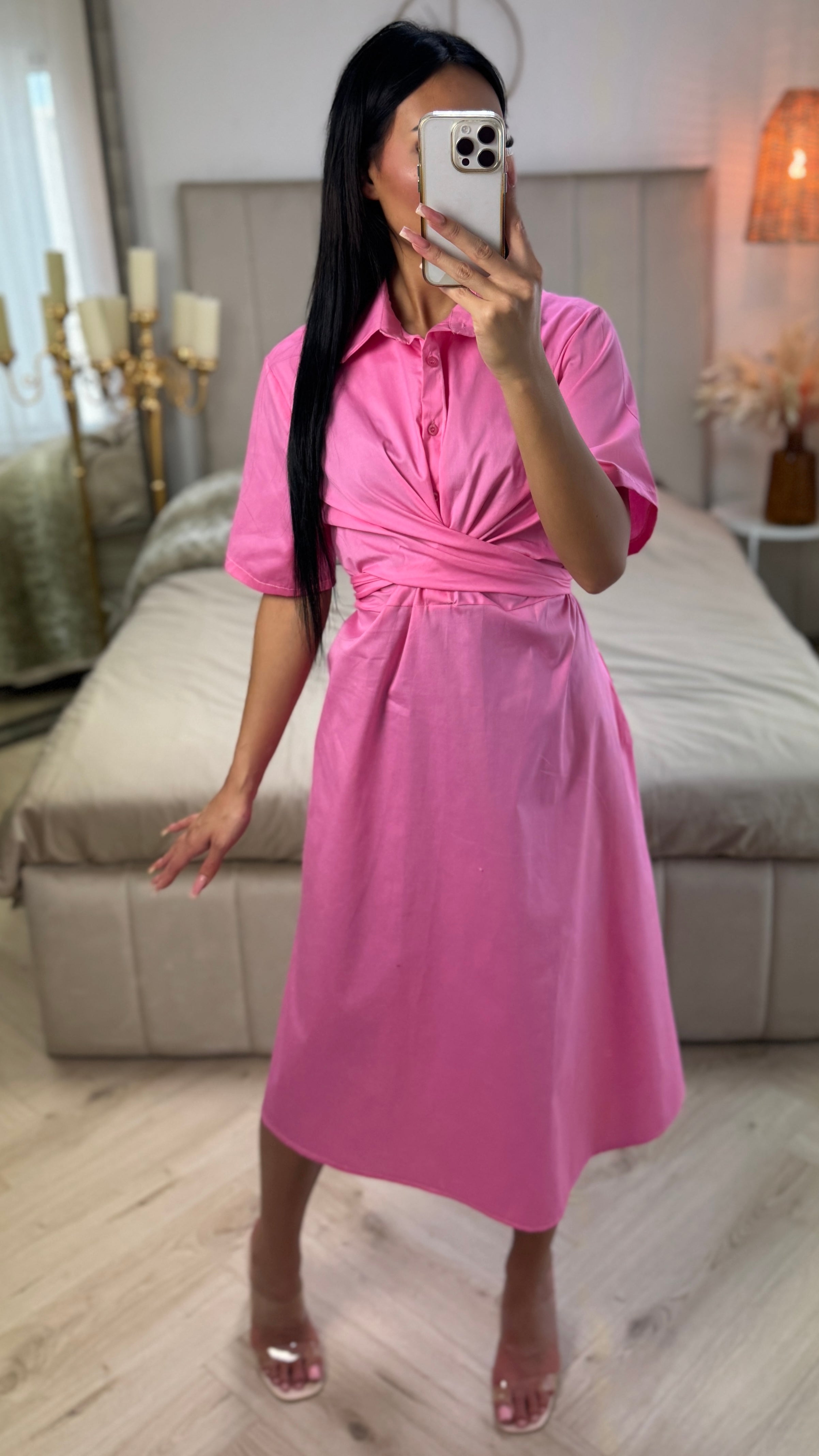 Cross Tie Belt Blouse Dress