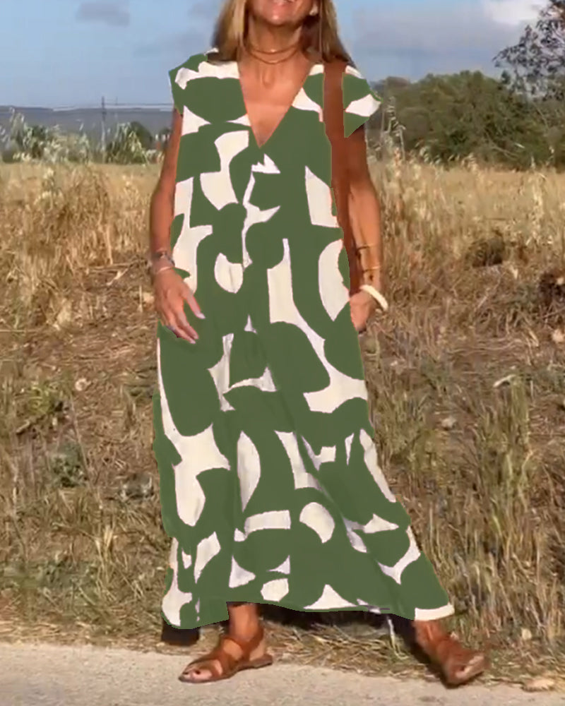 Printed dress with V-neck