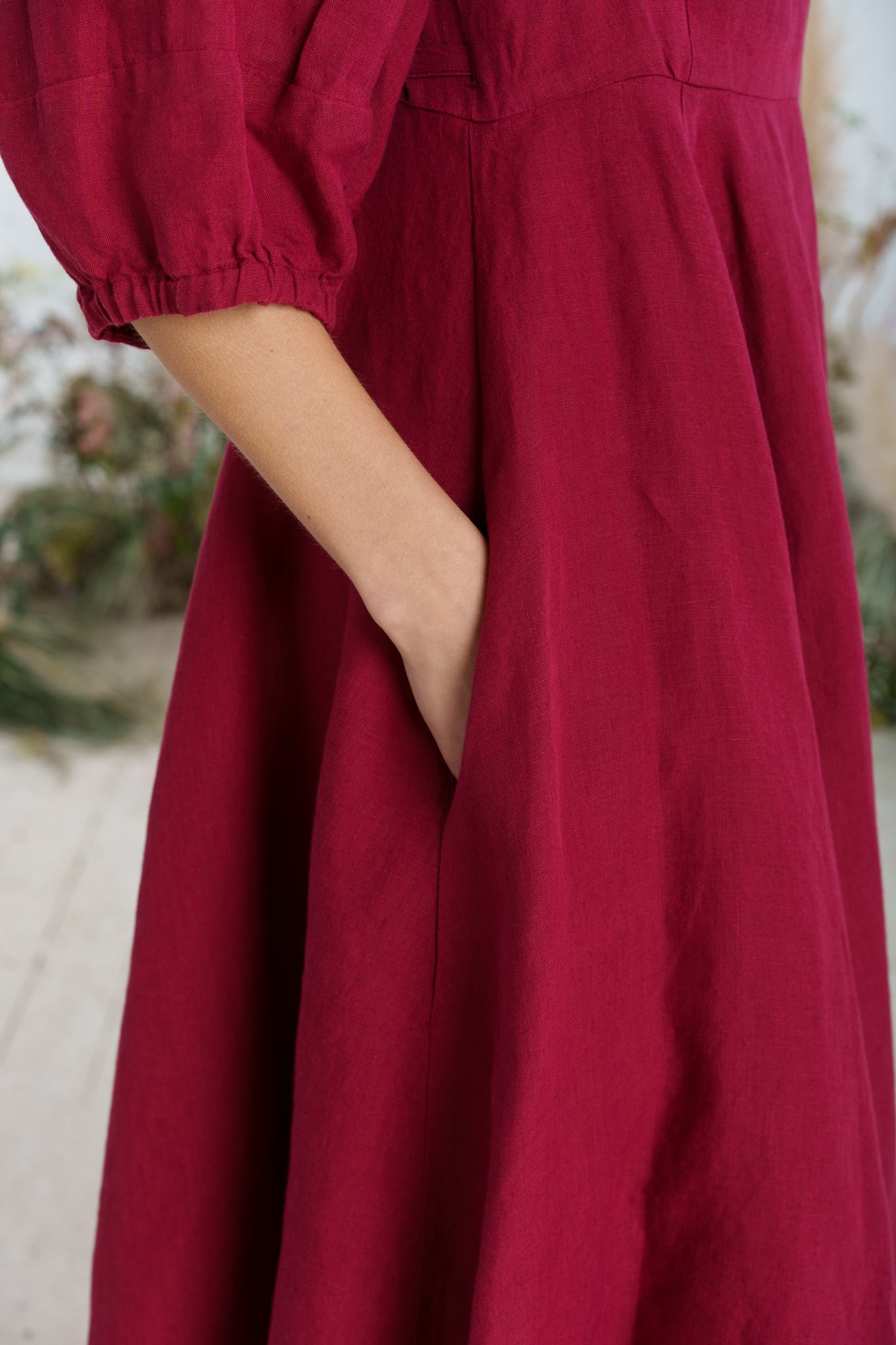 Solid color loose high waist cotton and linen dress