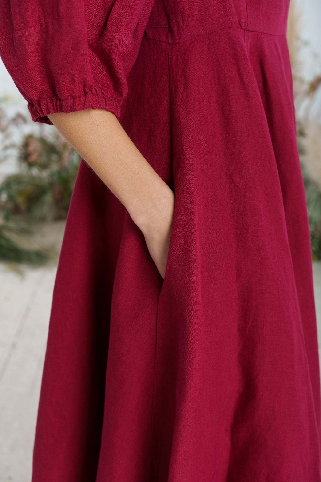 Solid color loose high waist cotton and linen dress