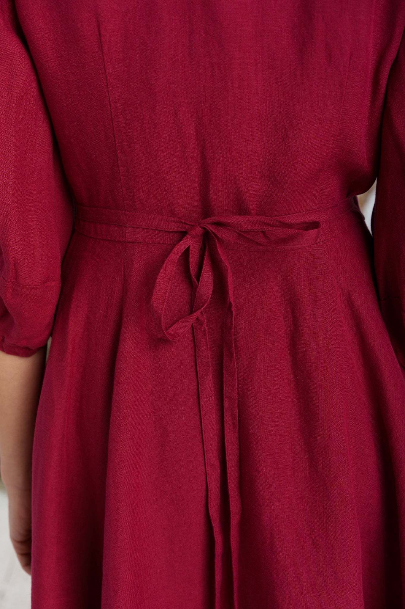 Solid color loose high waist cotton and linen dress