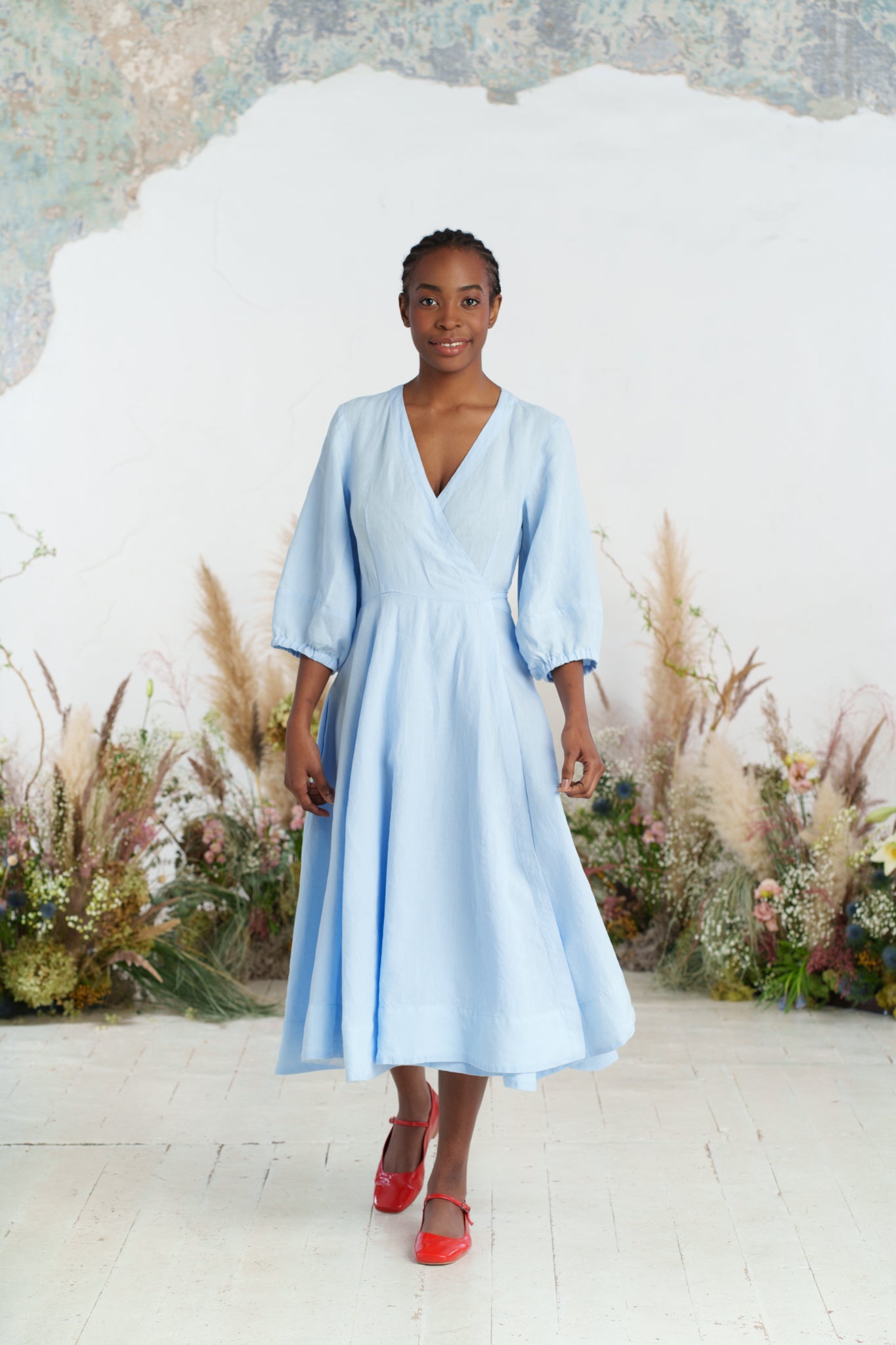 Solid color loose high waist cotton and linen dress