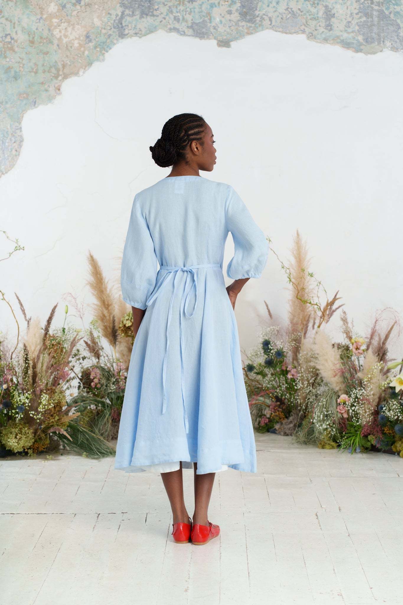 Solid color loose high waist cotton and linen dress