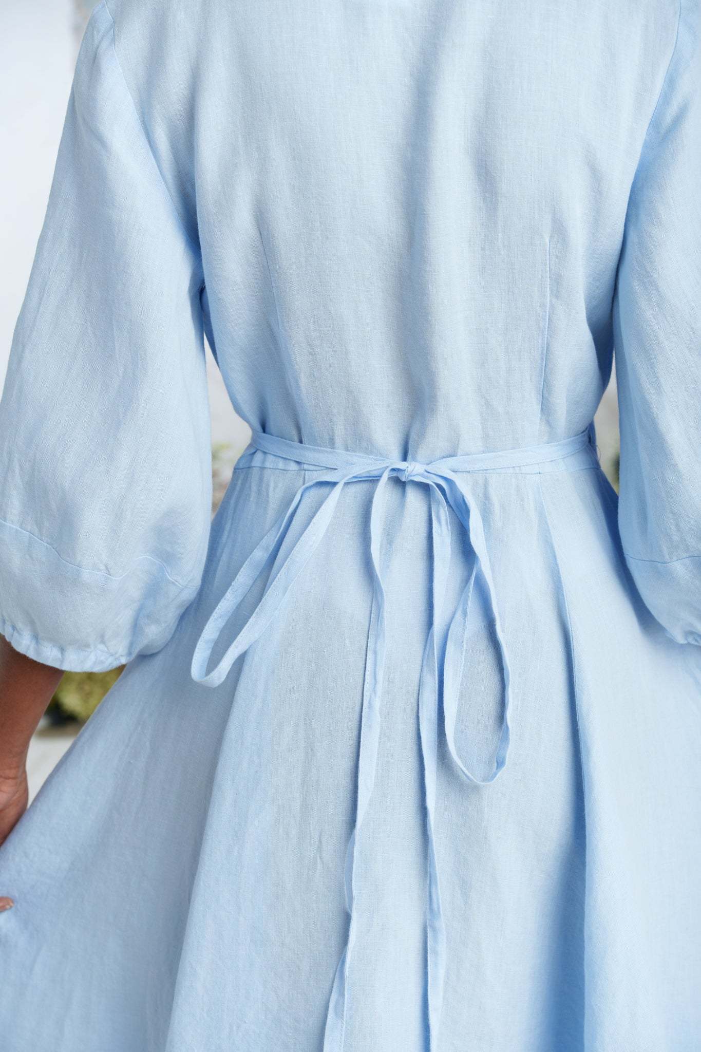 Solid color loose high waist cotton and linen dress