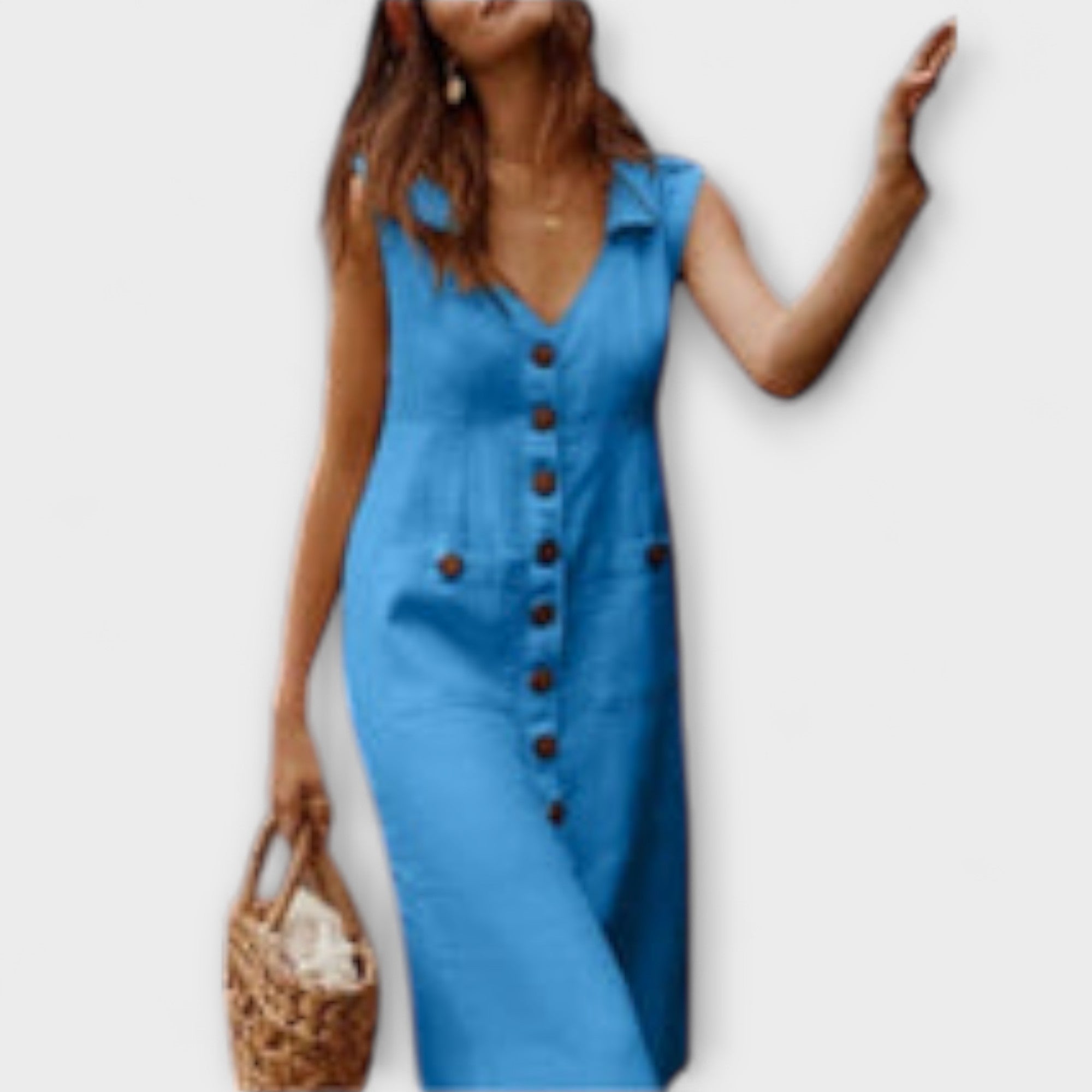 A-Line Dress Made of Cotton-Linen with Lapel Collar