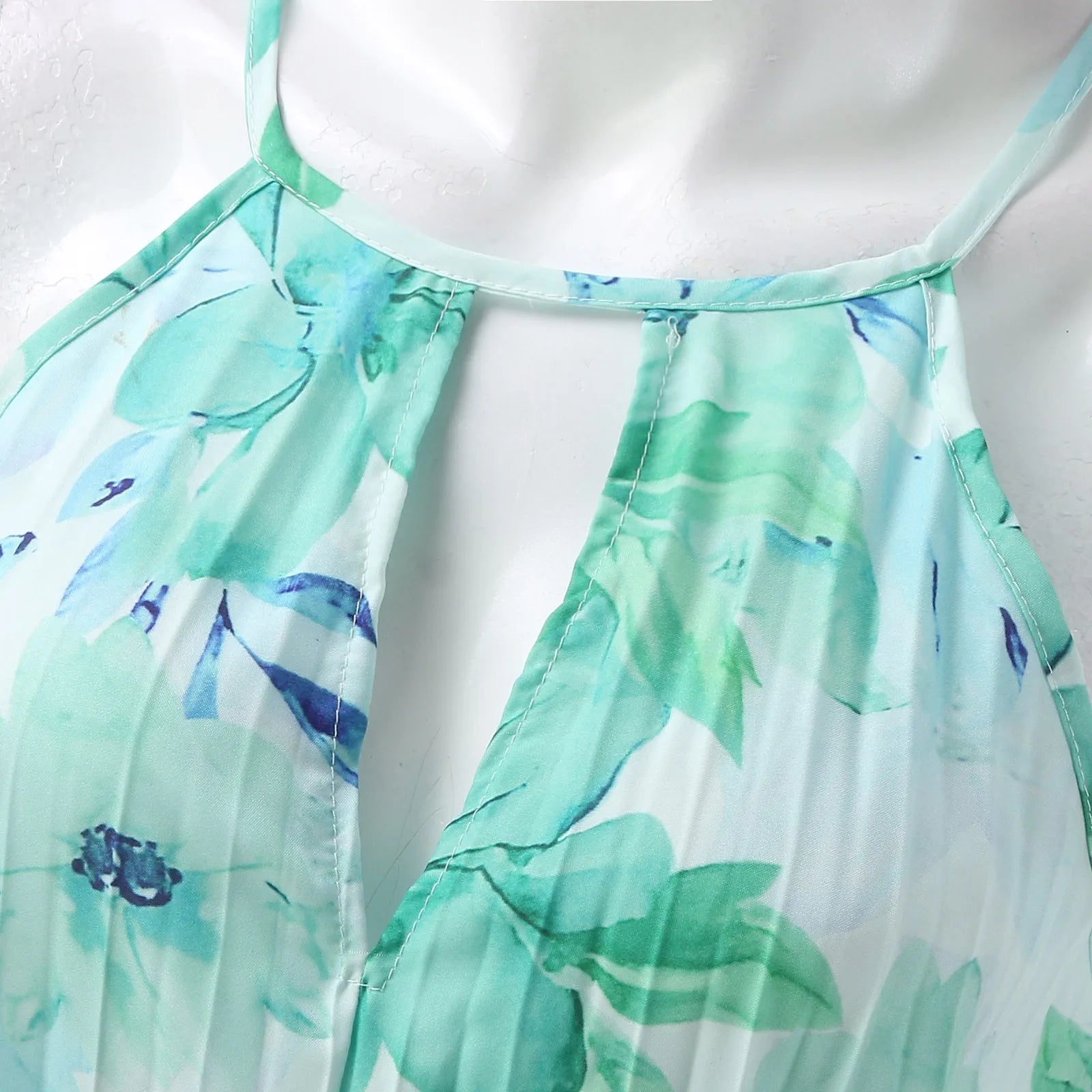 Green Floral High-Low Halter Dress