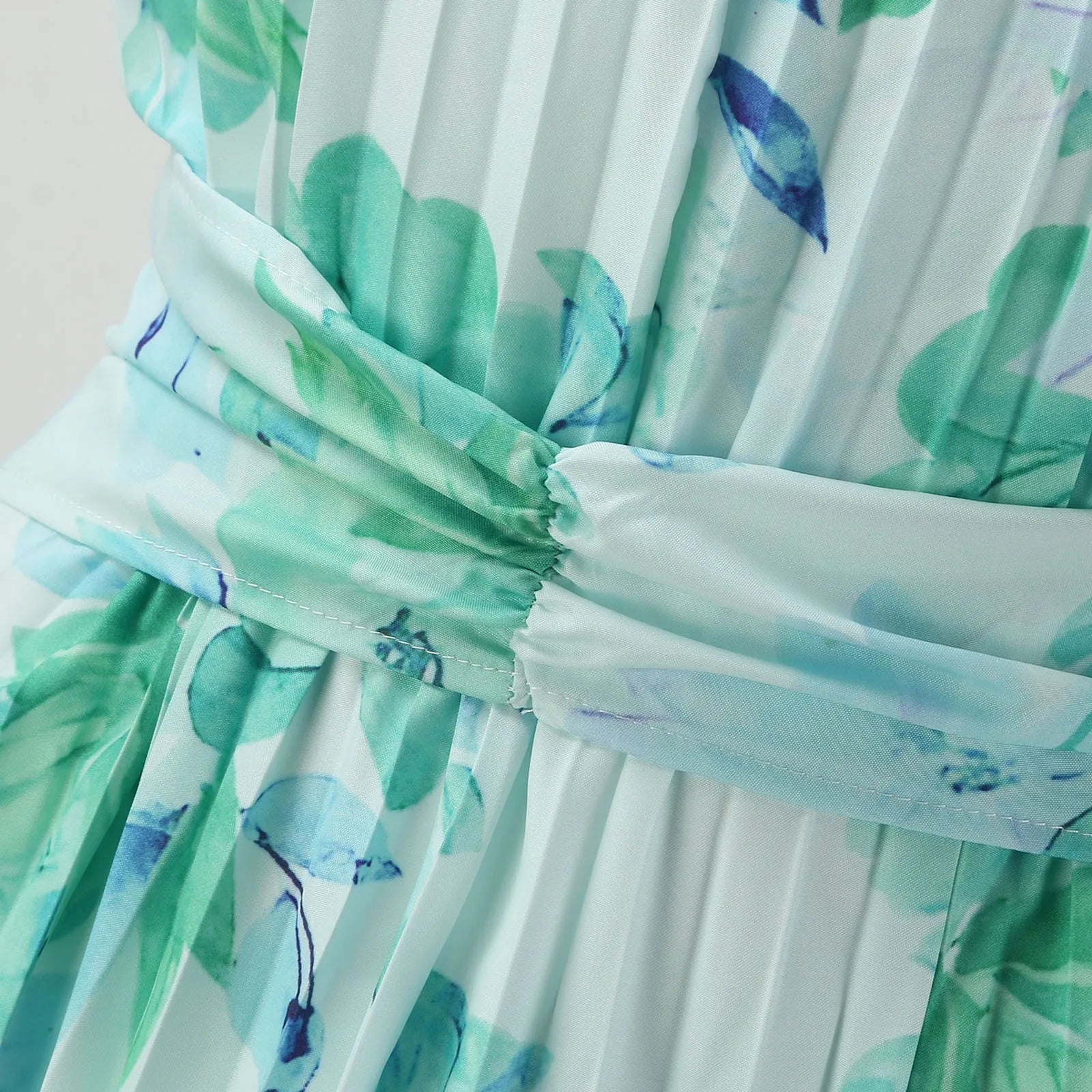 Green Floral High-Low Halter Dress