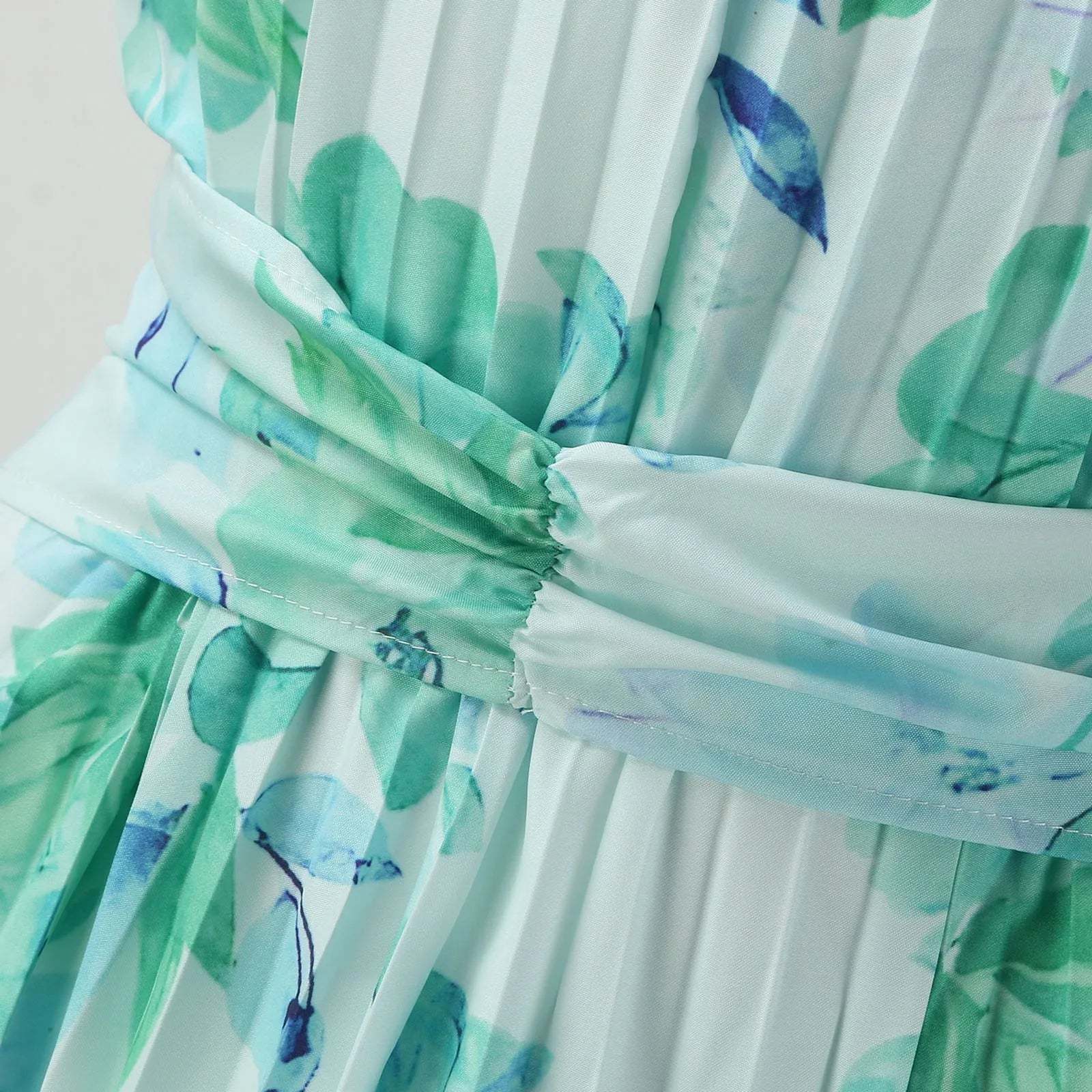 Green Floral High-Low Halter Dress