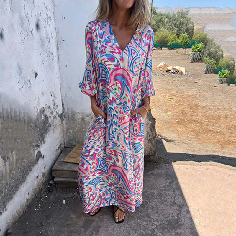 Bohemian Vish V-Neck Abstract Maxi Dress