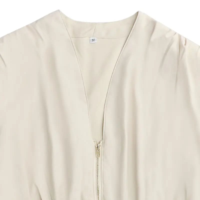 Women's Summer Smocked Midi Sundress – V-Neck Zipper Dress 