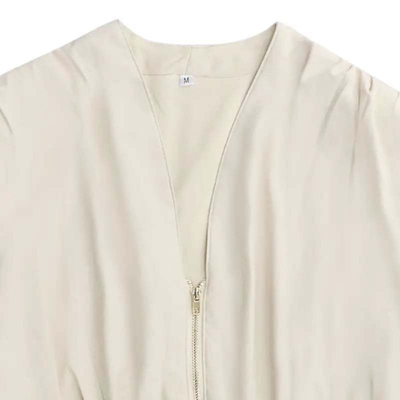 Women's Summer Smocked Midi Sundress – V-Neck Zipper Dress 