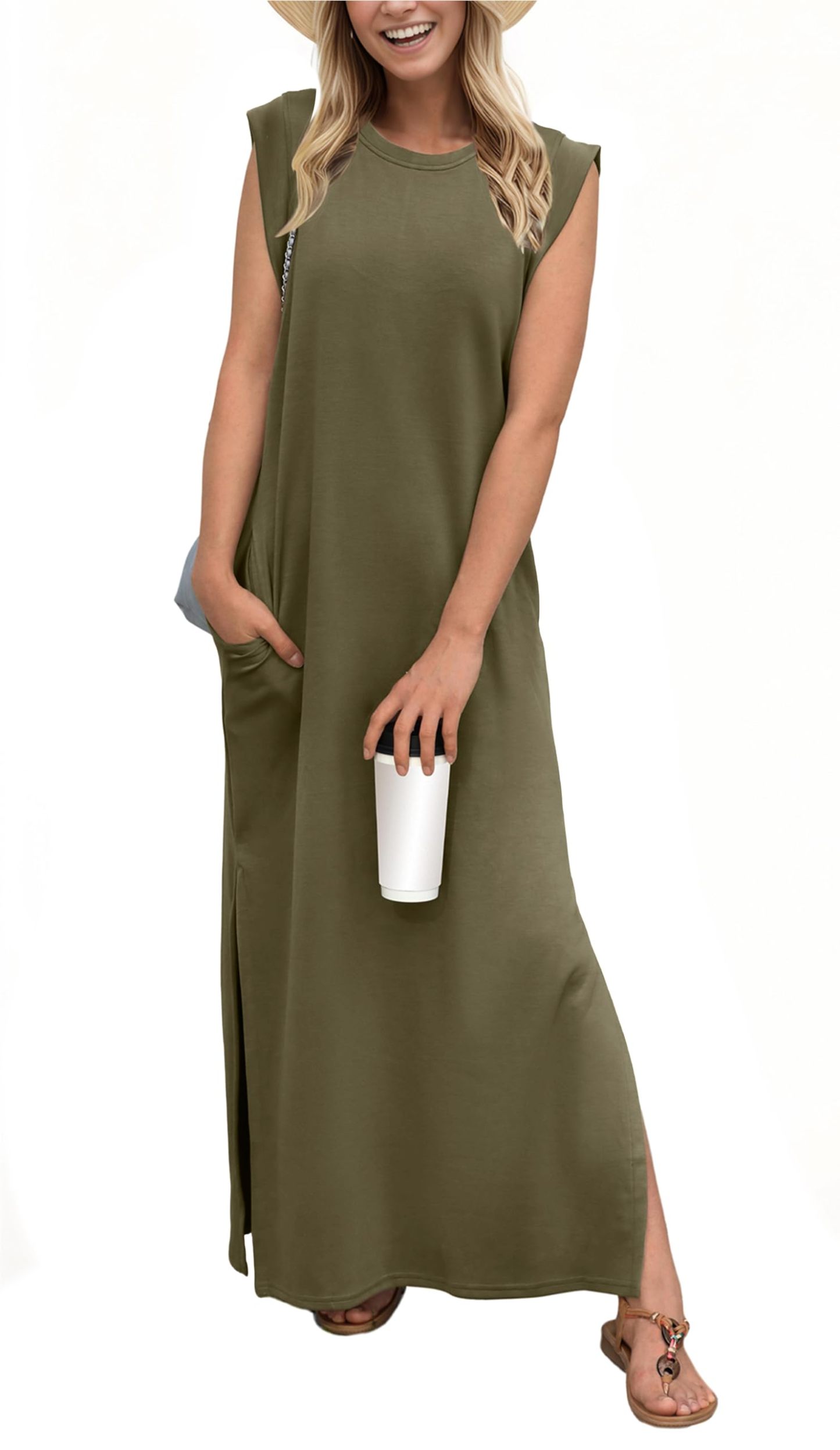 Women's loose, slit, crease-free maxi dress