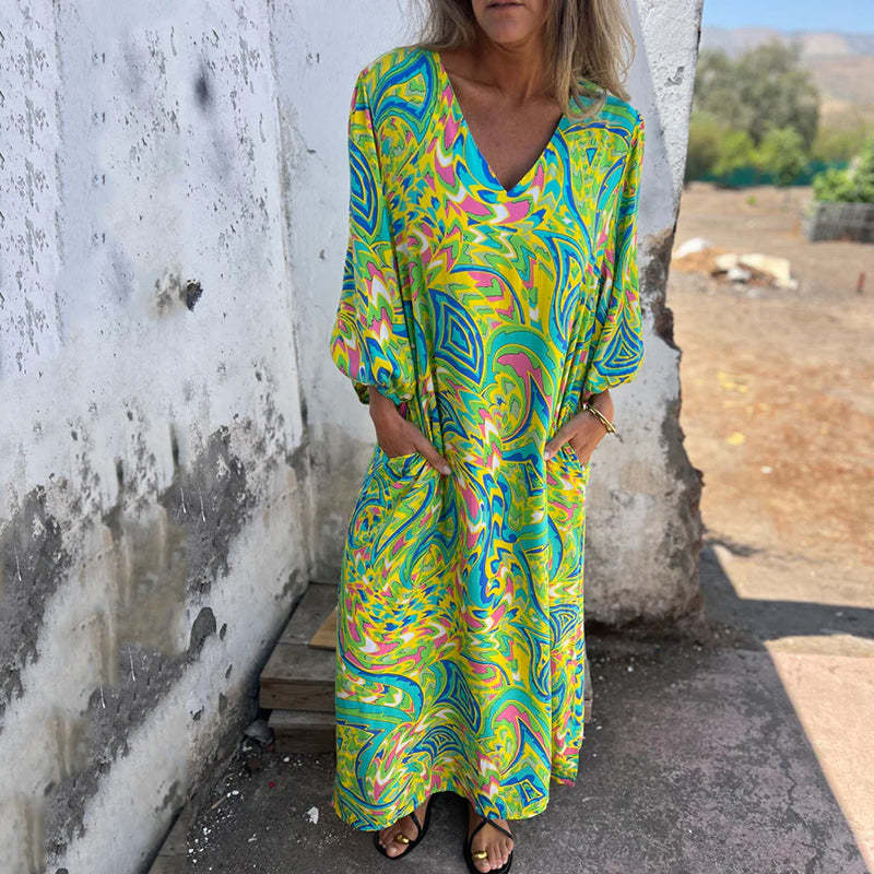 Bohemian Vish V-Neck Abstract Maxi Dress