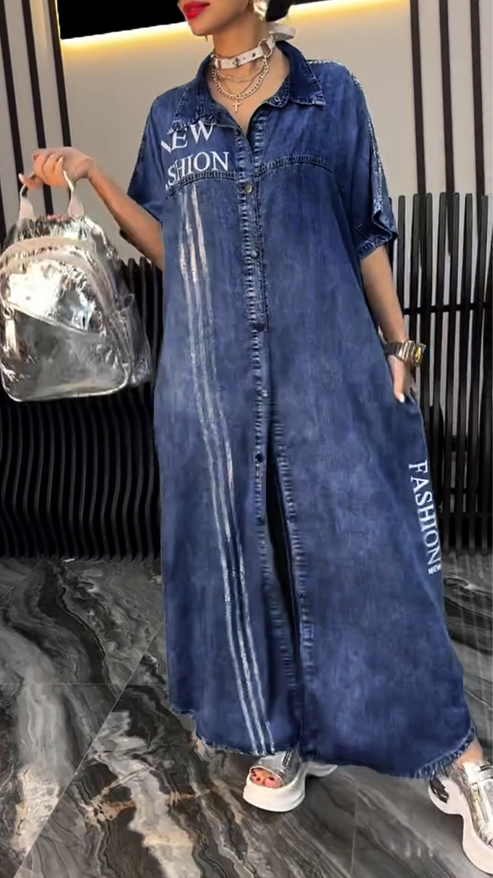 Women's dress with lapels Tencel Denim Comfortable and fashionable