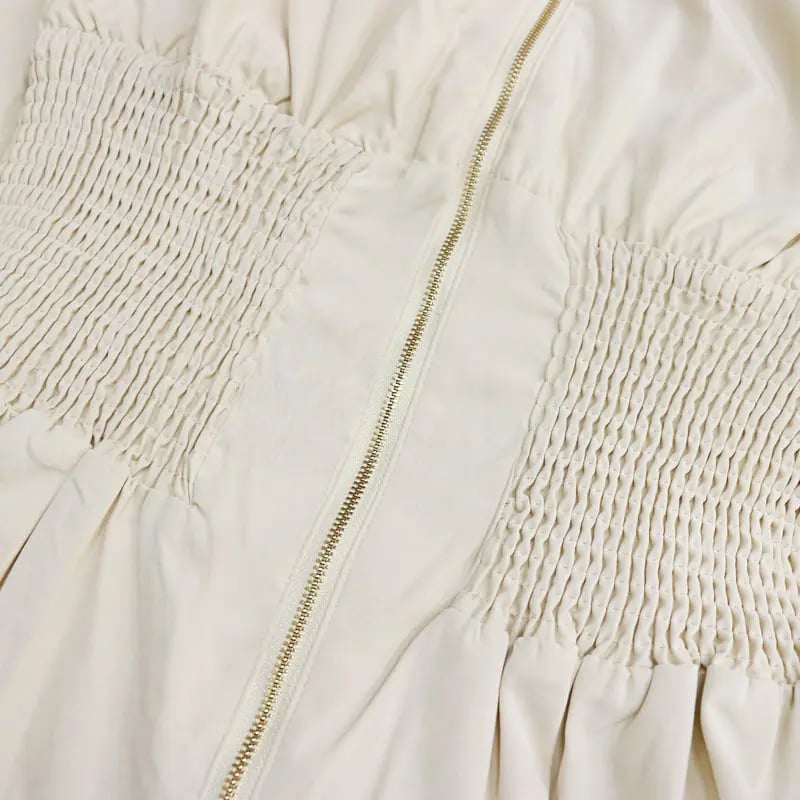 Women's Summer Smocked Midi Sundress – V-Neck Zipper Dress 