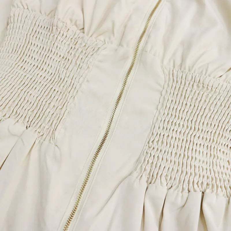 Women's Summer Smocked Midi Sundress – V-Neck Zipper Dress 