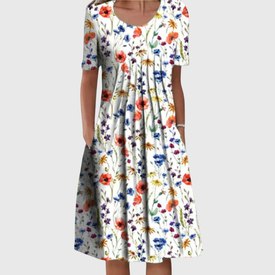 Round Neck Printed Short Sleeve Dress
