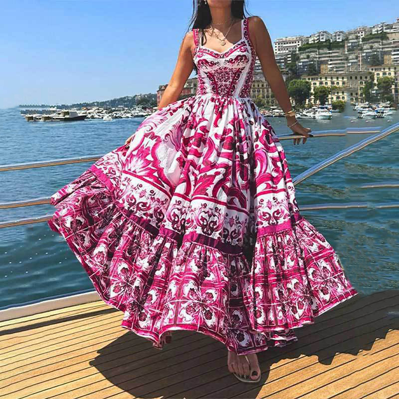 Mediterranean Italian Maiolica Pattern Maxi Dress