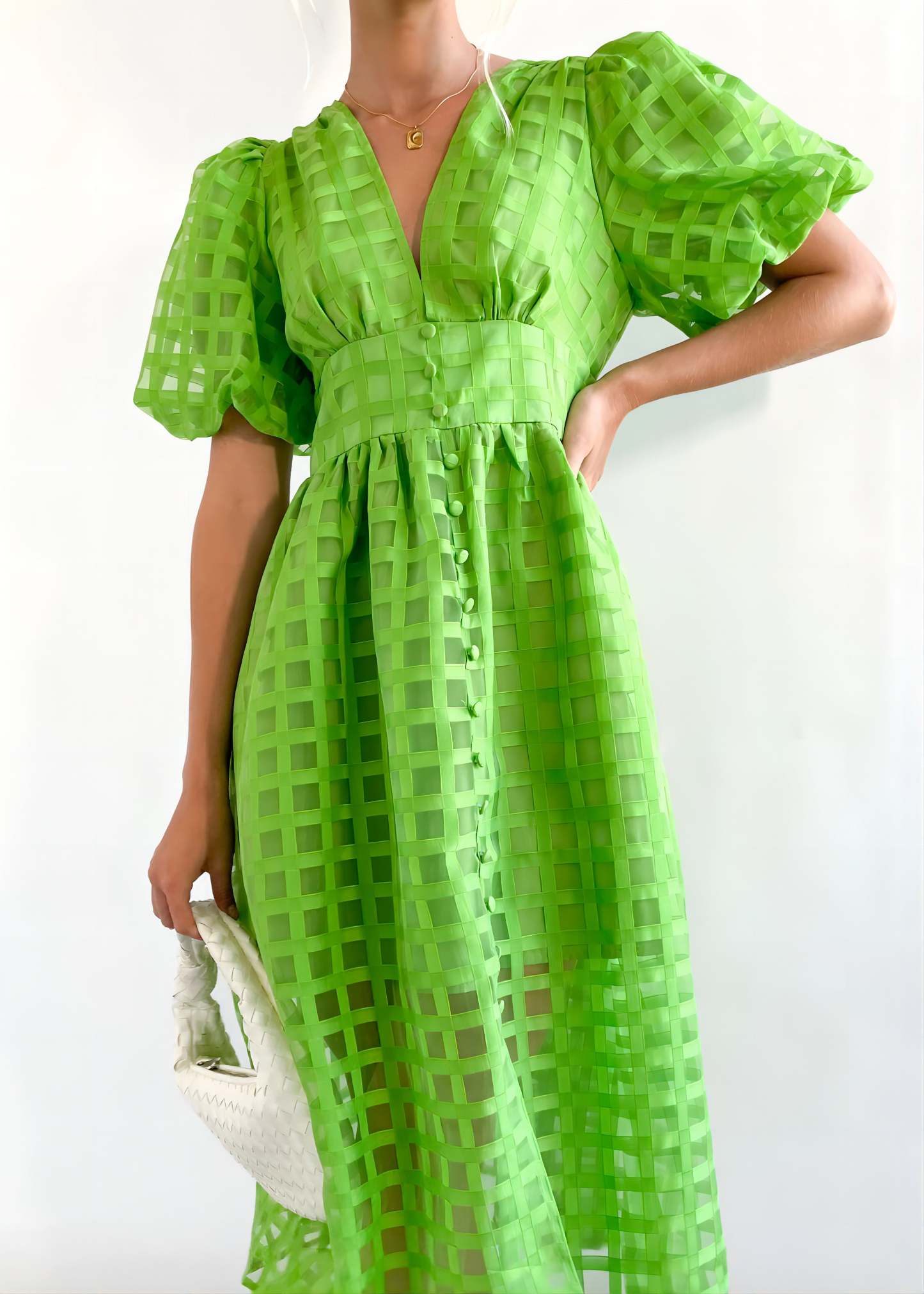 WOMEN'S SOLID SHORT LANTERN SLEEVE DRESS