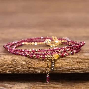 Natural Garnet Triple Wrap Bracelet