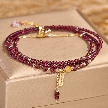 Natural Garnet Triple Wrap Bracelet