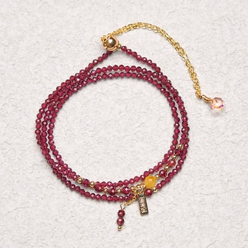 Natural Garnet Triple Wrap Bracelet