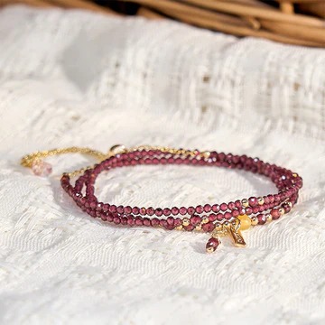 Natural Garnet Triple Wrap Bracelet