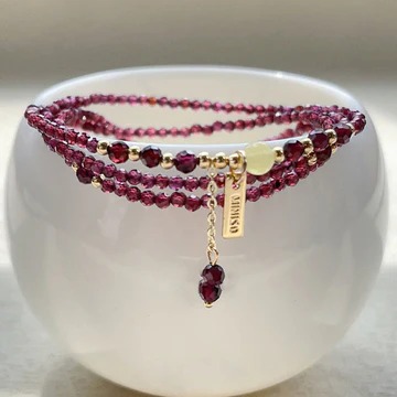 Natural Garnet Triple Wrap Bracelet