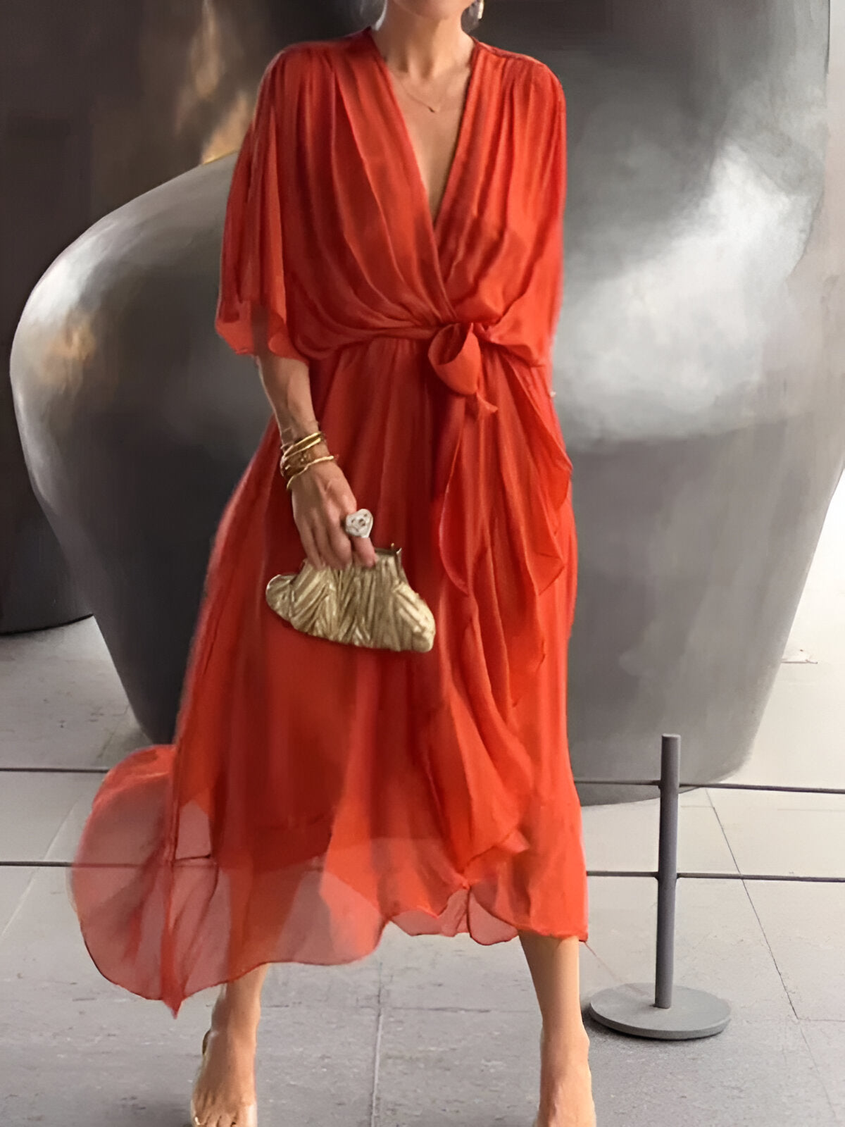 Chiffon jurk met V-hals