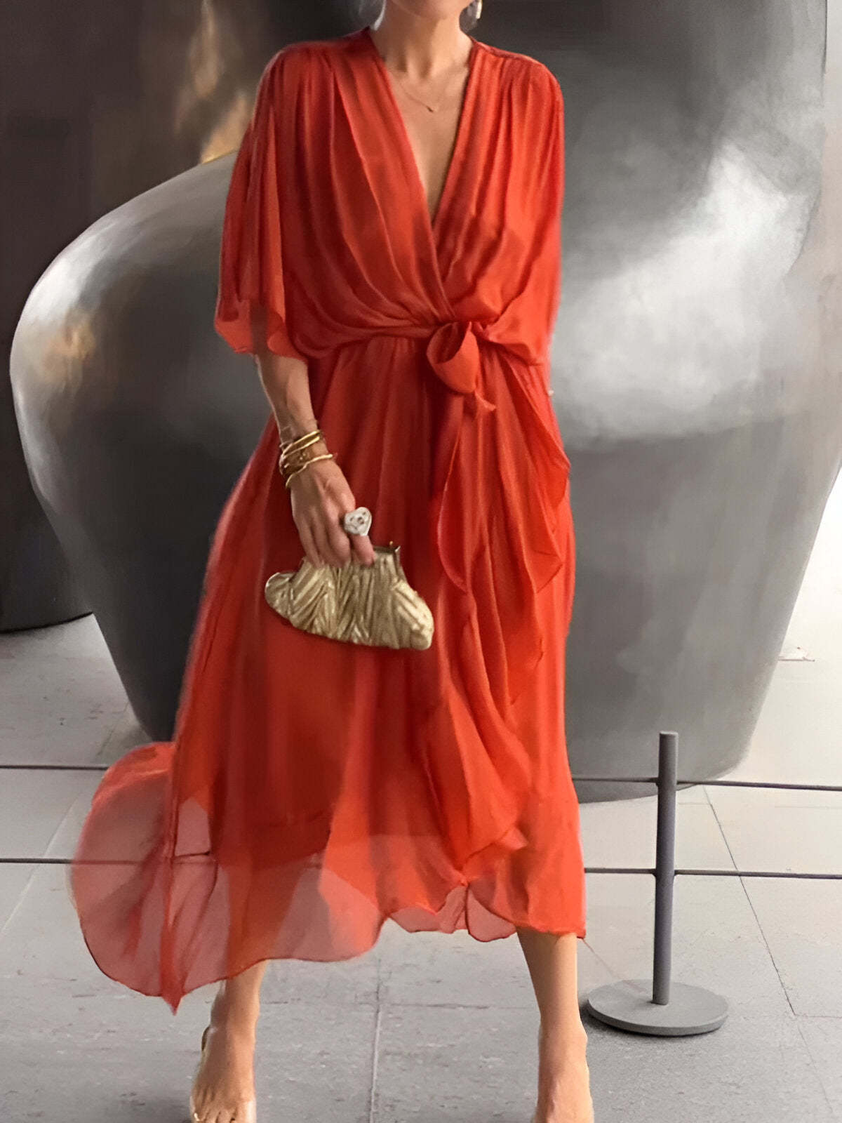 Chiffon jurk met V-hals