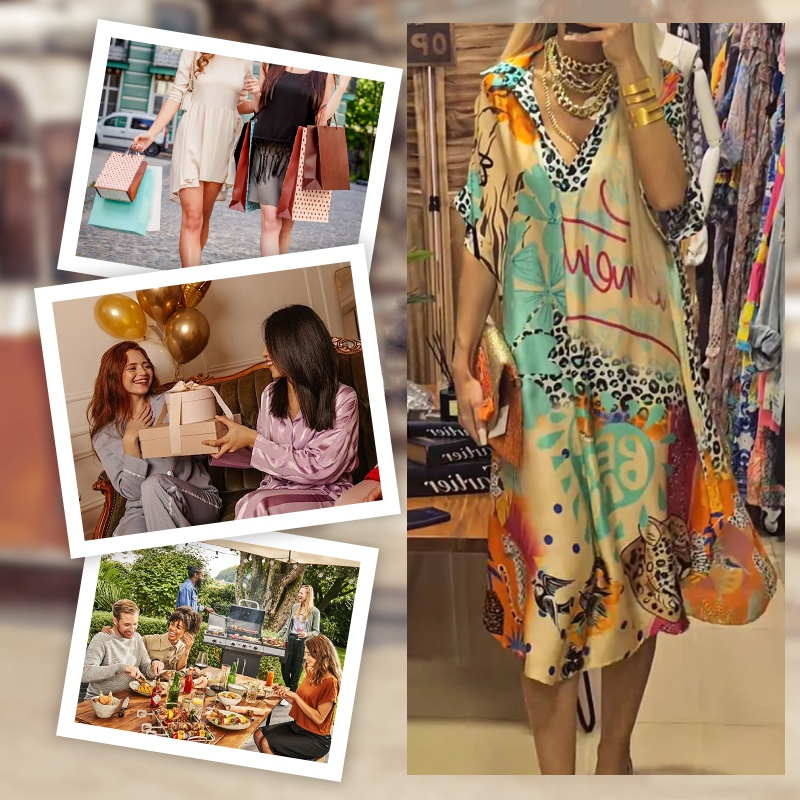 Women's Deep V Neck Short Sleeve Printed Dress