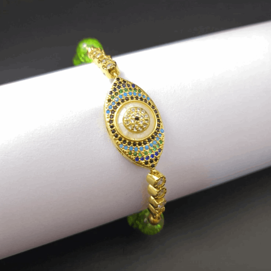 Natural Peridot Evil Eye Protection Bracelet 