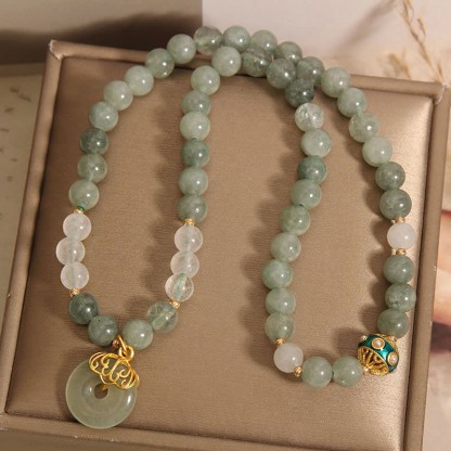 Green Aventurine Peace Buckle Charm Luck Double Wrap Bracelet