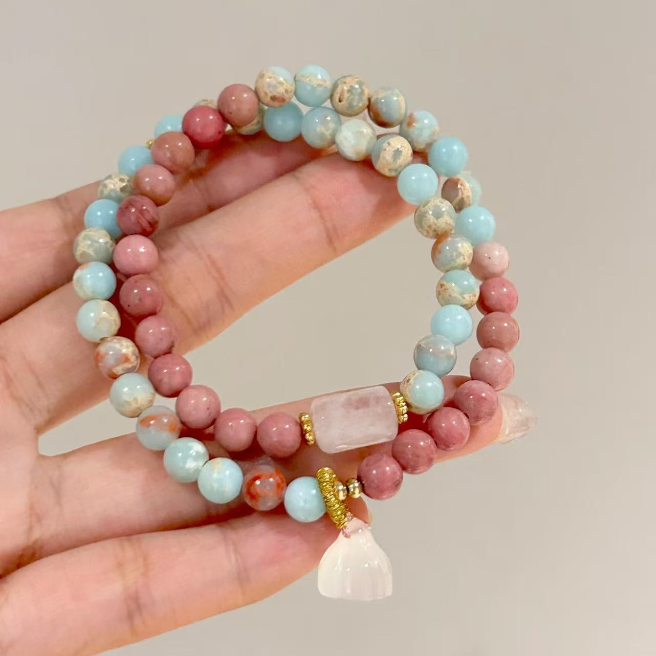Pink Blue Stone Ballad • Longevity Stone  Bracelet