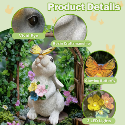 Solar Rabbit Statue with Butterfly LED Light