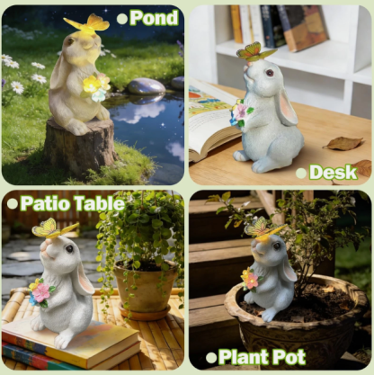Solar Rabbit Statue with Butterfly LED Light
