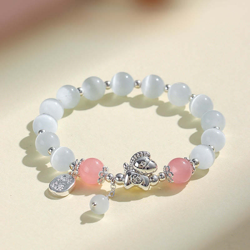 Natural Cat's Eye Rose Quartz Crystal Year of the Horse Bracelet