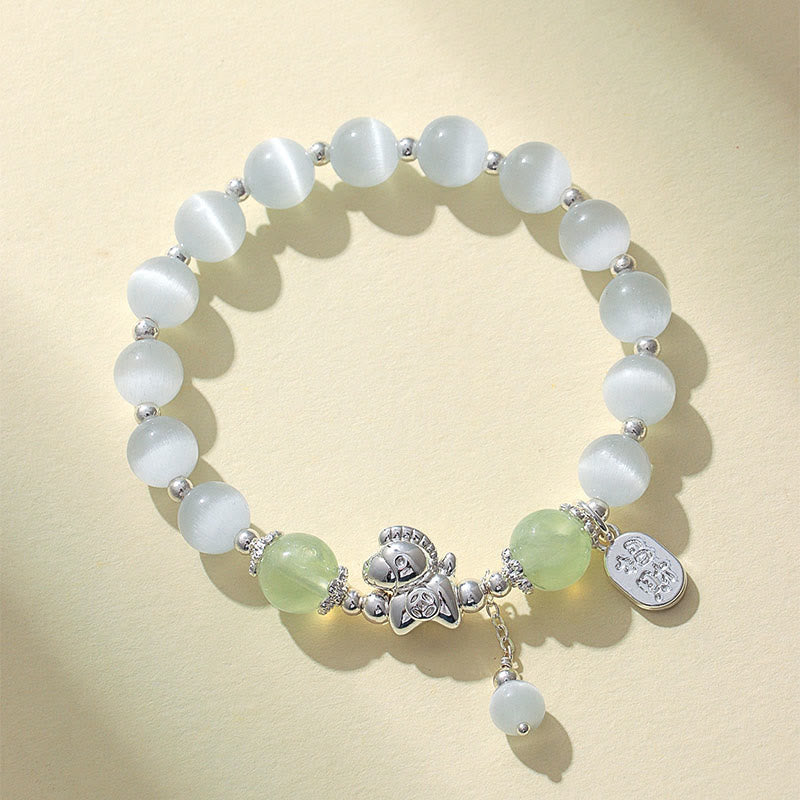 Natural Cat's Eye Rose Quartz Crystal Year of the Horse Fu Character Love Bracelet
