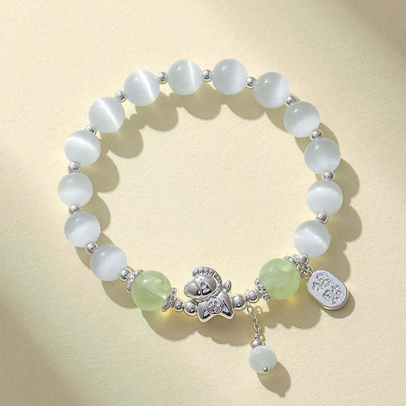 Natural Cat's Eye Rose Quartz Crystal Year of the Horse Fu Character Love Bracelet