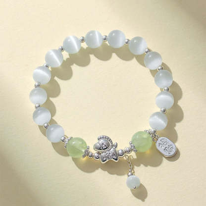 Natural Cat's Eye Rose Quartz Crystal Year of the Horse Fu Character Love Bracelet