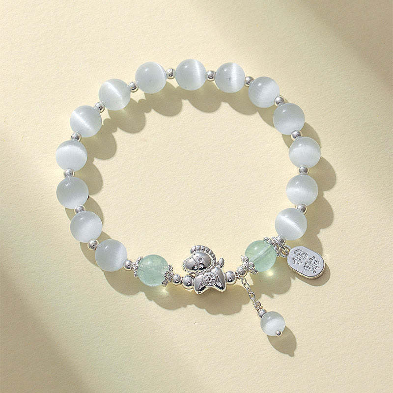 Natural Cat's Eye Rose Quartz Crystal Year of the Horse Fu Character Love Bracelet